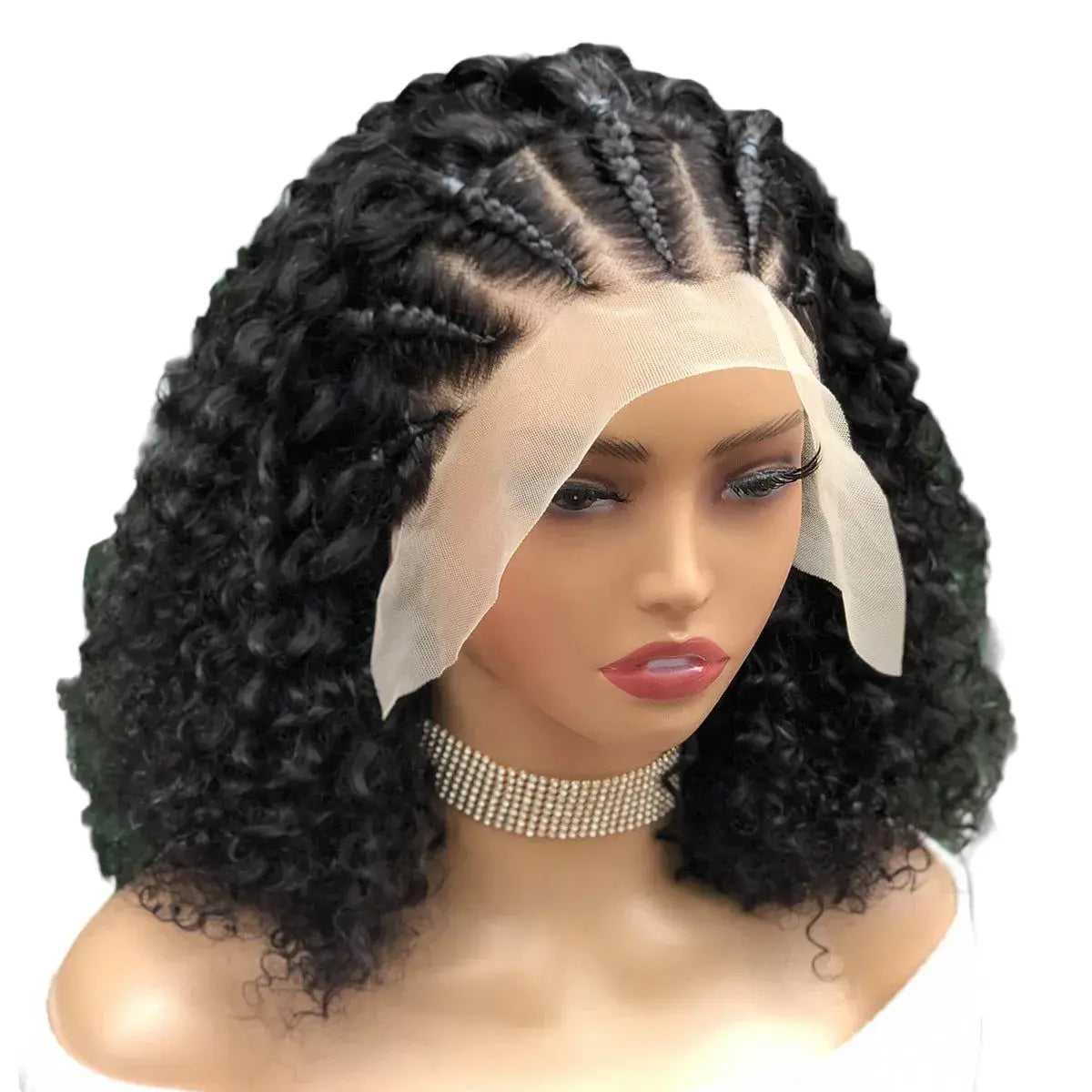 Layla curly braided bob wig HD lace front glueless 14 inch mannequin