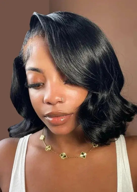    natural body wave bob wig side part everyday look