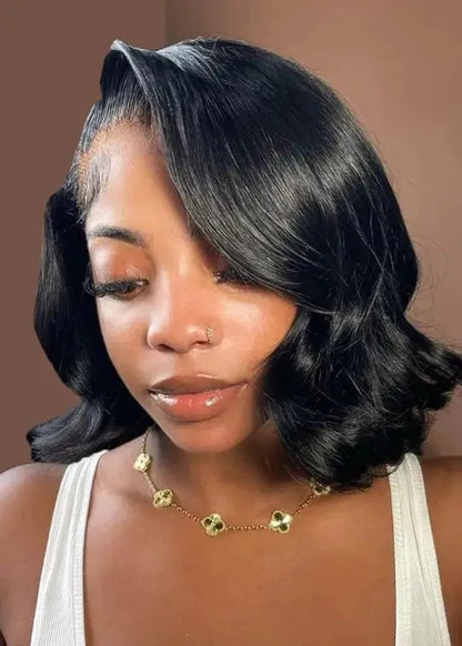    natural body wave bob wig side part everyday look
