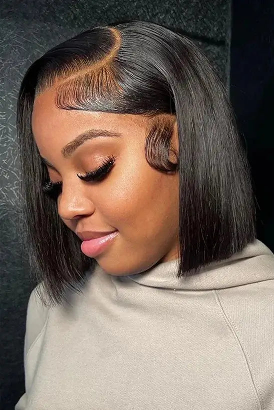 Ava sleek straight blunt bob wig 10 inch natural hairline side part