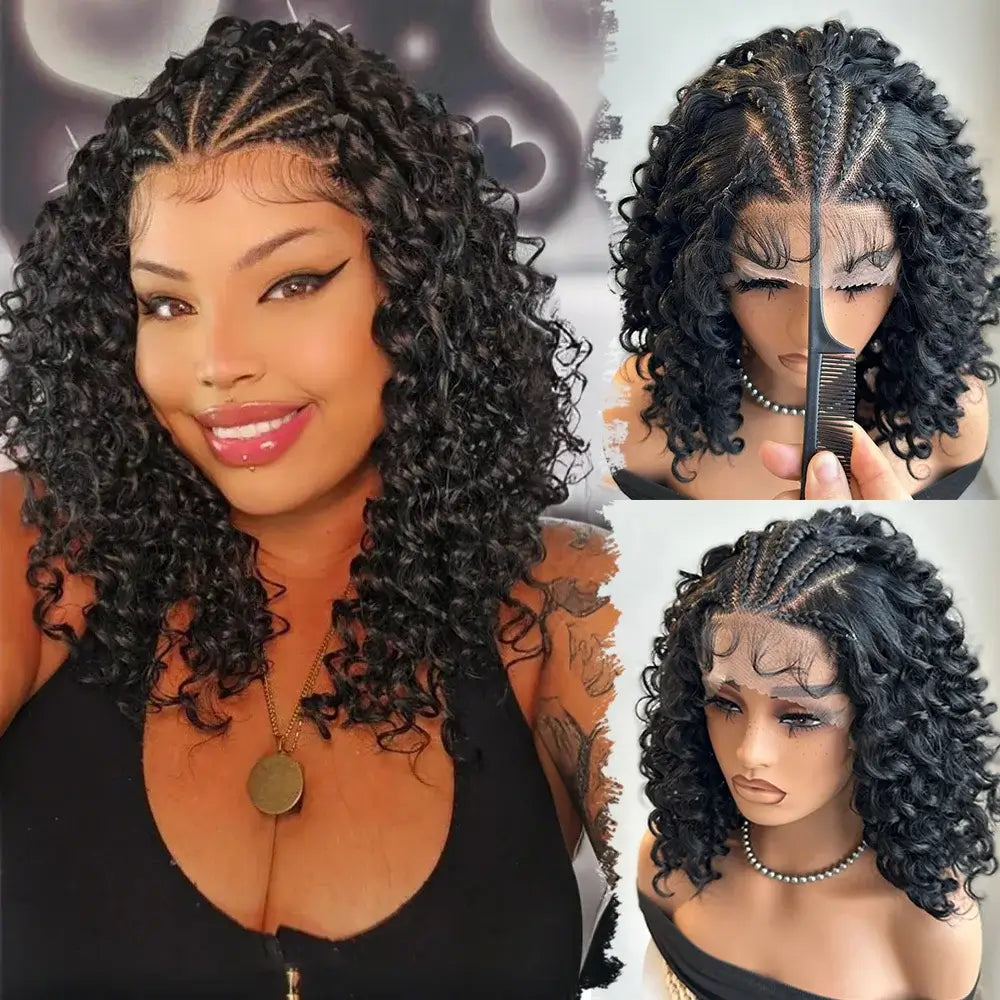 Layla braided curly bob wig before after - glueless wear and go USA best seller